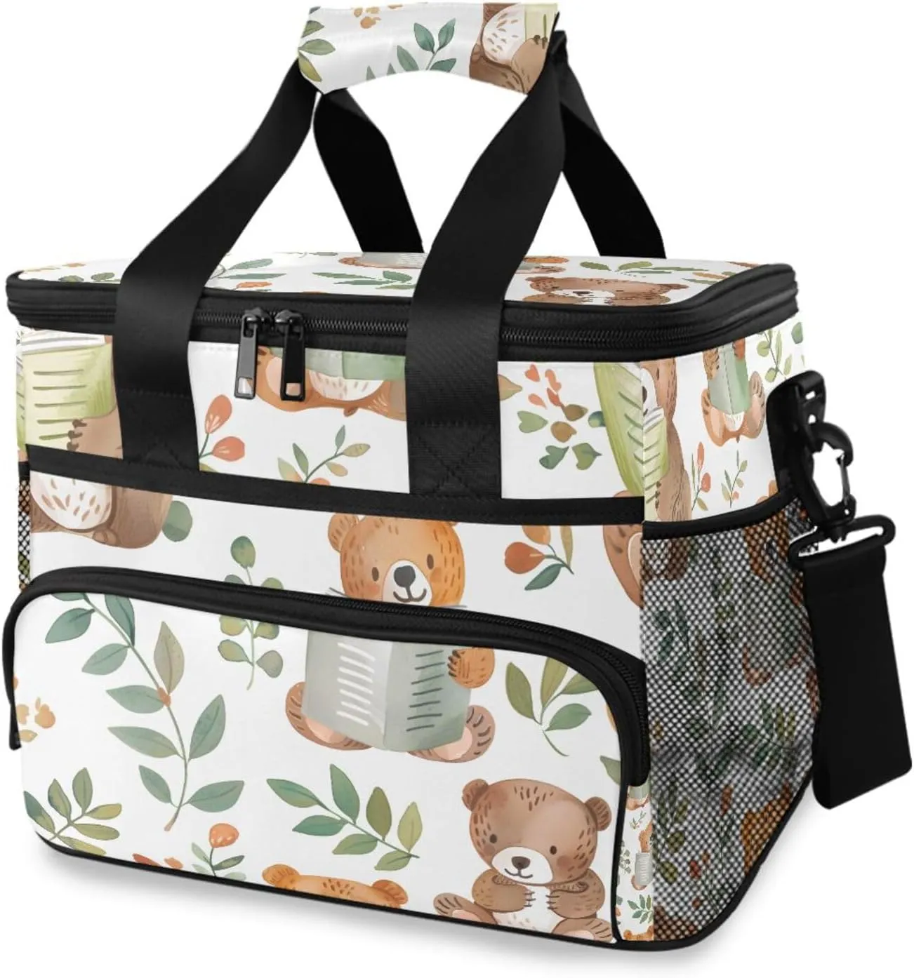 Bear Tropical Plant Cooler Bag Insulated Cooler Soft Sided Cooler 24 Can Portable Picnic Bag Large Leakproof Lunch Bag Box for Beach Grocery Camping Travel Car Men Women