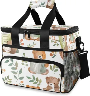 Bear Tropical Plant Cooler Bag Insulated Cooler Soft Sided Cooler 24 Can Portable Picnic Bag Large Leakproof Lunch Bag Box for Beach Grocery Camping Travel Car Men Women