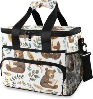 Bears Read Books Cute Cooler Bag Insulated Cooler Soft Sided Cooler 24 Can Portable Picnic Bag Large Leakproof Lunch Bag Box for Beach Grocery Camping Travel Car Men Women