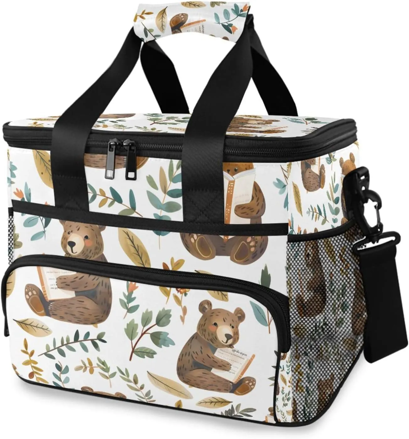 Bears Read Books Cute Cooler Bag Insulated Cooler Soft Sided Cooler 24 Can Portable Picnic Bag Large Leakproof Lunch Bag Box for Beach Grocery Camping Travel Car Men Women
