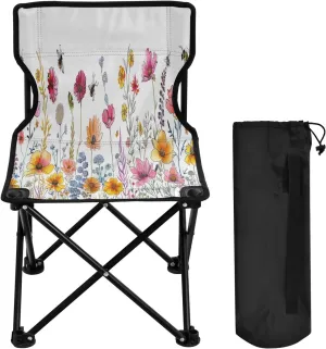 Beautiful Flowering Butterflies Portable Outdoor Folding Chair Anti-Slip Padded Oxford Cloth Stool Camping Chair Small for Beach Hiking Fishing Gardening Quad Camp Chair