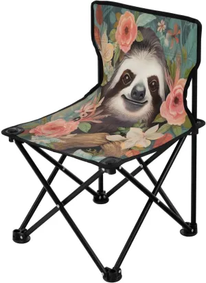 Beautiful Sloths and Flowers Portable Outdoor Folding Chair Anti-Slip Padded Oxford Cloth Stool Camping Chair Small for Beach Hiking Fishing Gardening Quad Camp Chair