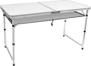 Bed Bath & Beyond Card Table, Small Table, Folding Table, Adjustable 3-Level Heights Folding Camping Table with Mesh Holders White 23.7Dx47.3Wx27.6H