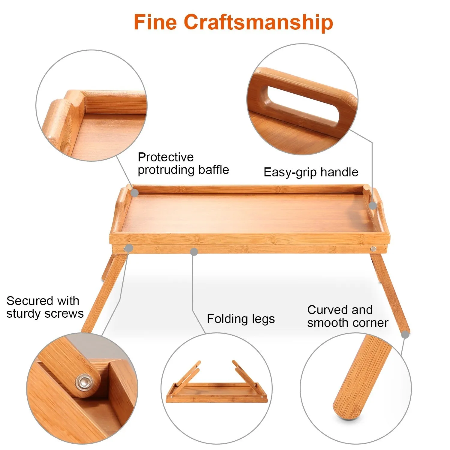 Bed Tray Table Breakfast Tray Bamboo Folding Bed Table Serving Snack Tray Desk with Handles