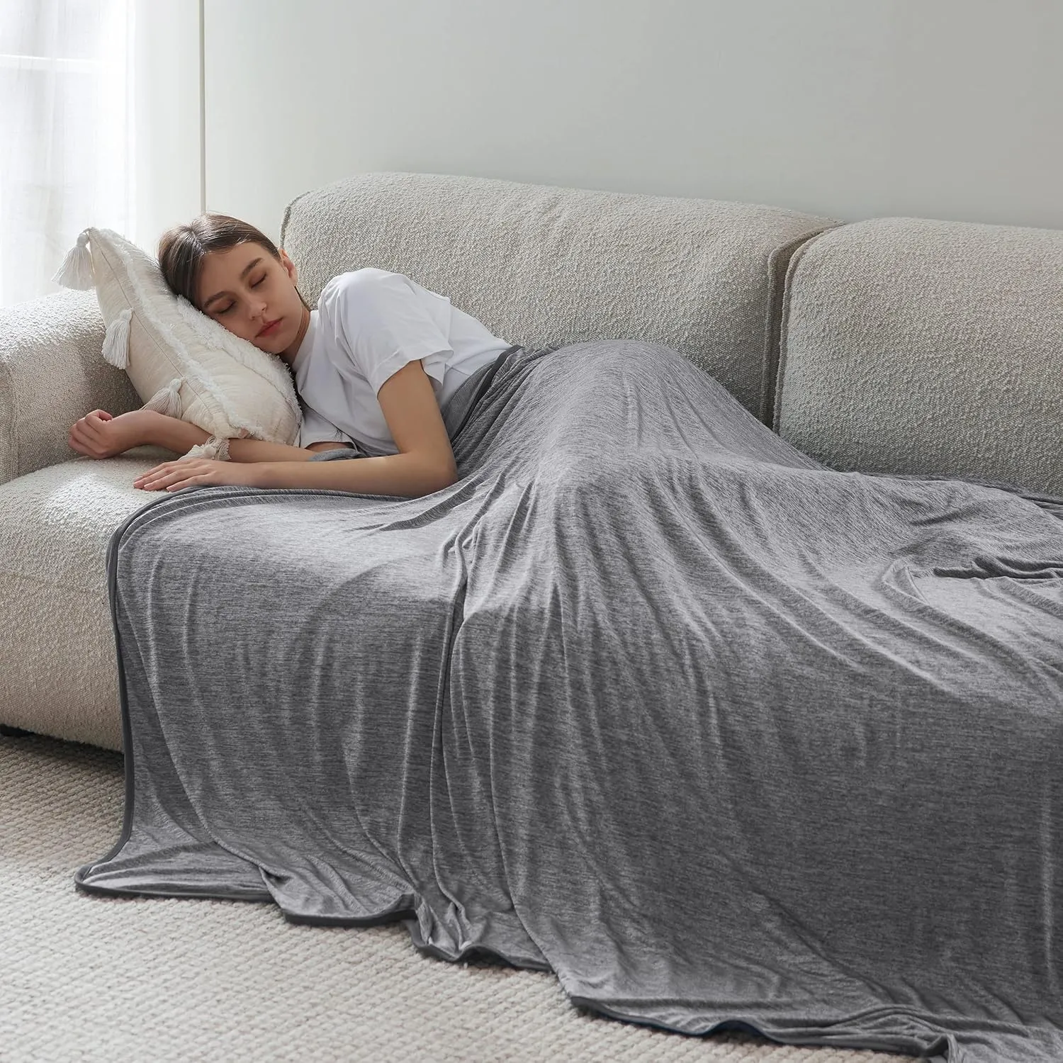 Bedsure Cooling Blanket King Size for Hot Sleepers - Summer Blanket King Size Cold Bed Cool Arc-Chill Thin Ice Cooled Grey Bedding with Rayon Derived from Bamboo Night Sweats Hot Flashes, 108x90