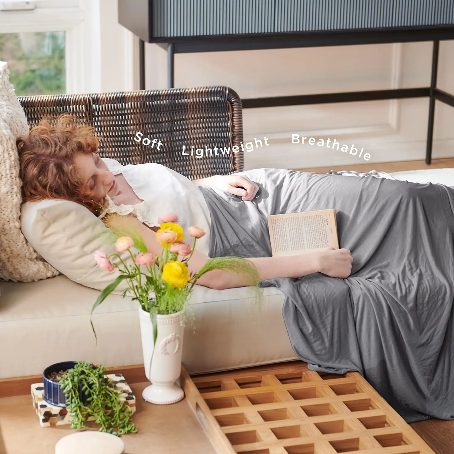 Bedsure Cooling Blanket King Size for Hot Sleepers - Summer Blanket King Size Cold Bed Cool Arc-Chill Thin Ice Cooled Grey Bedding with Rayon Derived from Bamboo Night Sweats Hot Flashes, 108x90