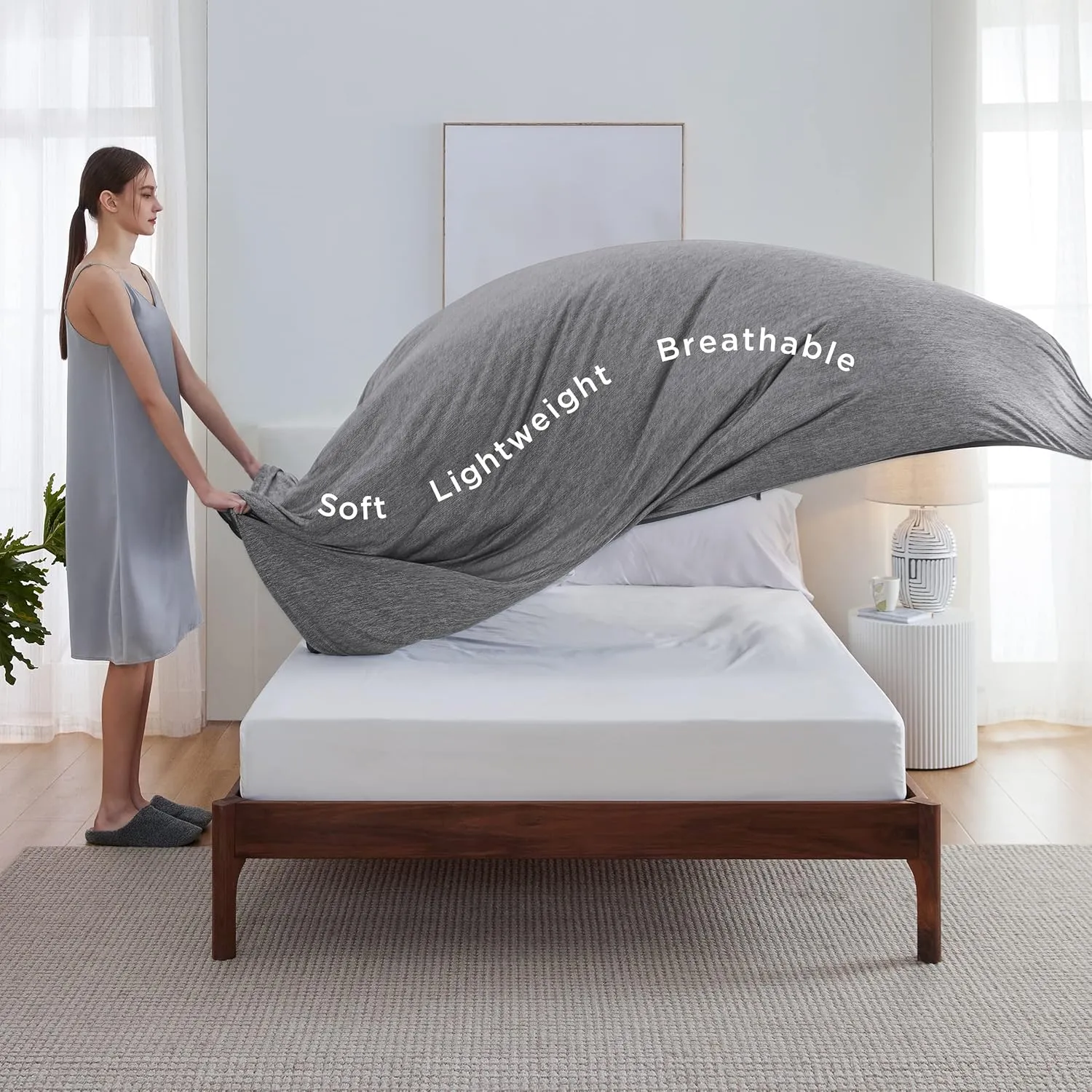 Bedsure Cooling Blanket King Size for Hot Sleepers - Summer Blanket King Size Cold Bed Cool Arc-Chill Thin Ice Cooled Grey Bedding with Rayon Derived from Bamboo Night Sweats Hot Flashes, 108x90