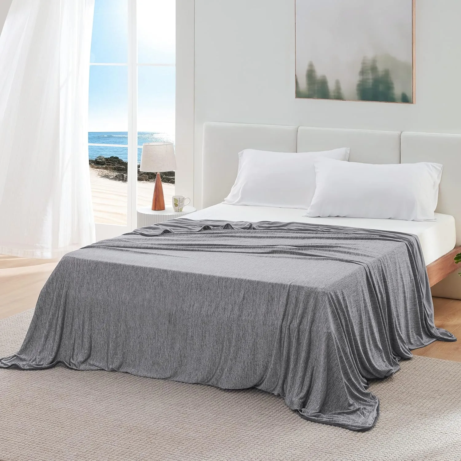 Bedsure Cooling Blanket King Size for Hot Sleepers - Summer Blanket King Size Cold Bed Cool Arc-Chill Thin Ice Cooled Grey Bedding with Rayon Derived from Bamboo Night Sweats Hot Flashes, 108x90