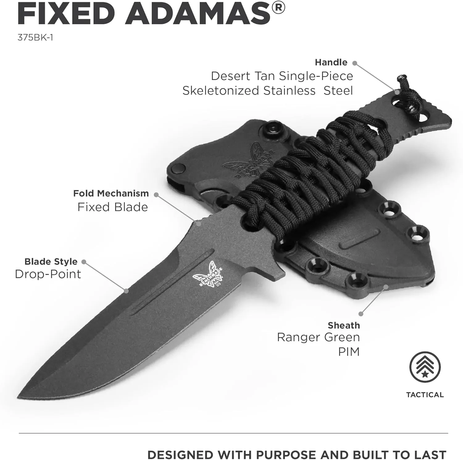 Benchmade - Adamas 375 Tactical Knife with Black Paracord Handle (375BK-1)