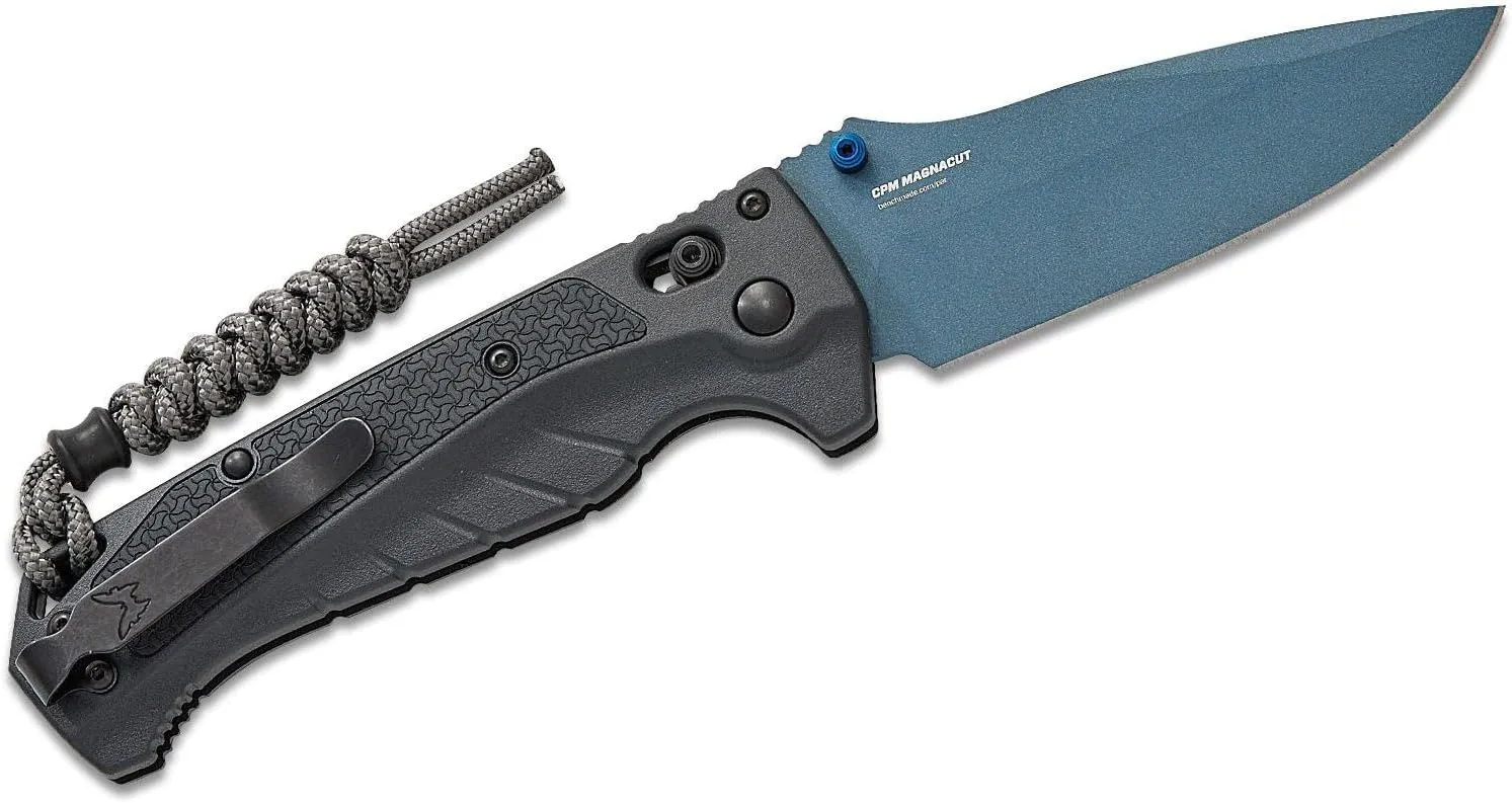 Benchmade - Adira 18060 Outdoor Knife, Plain Edge, Drop-Point Blade with Tempest Gray Grivory Handle (18060BT-01)