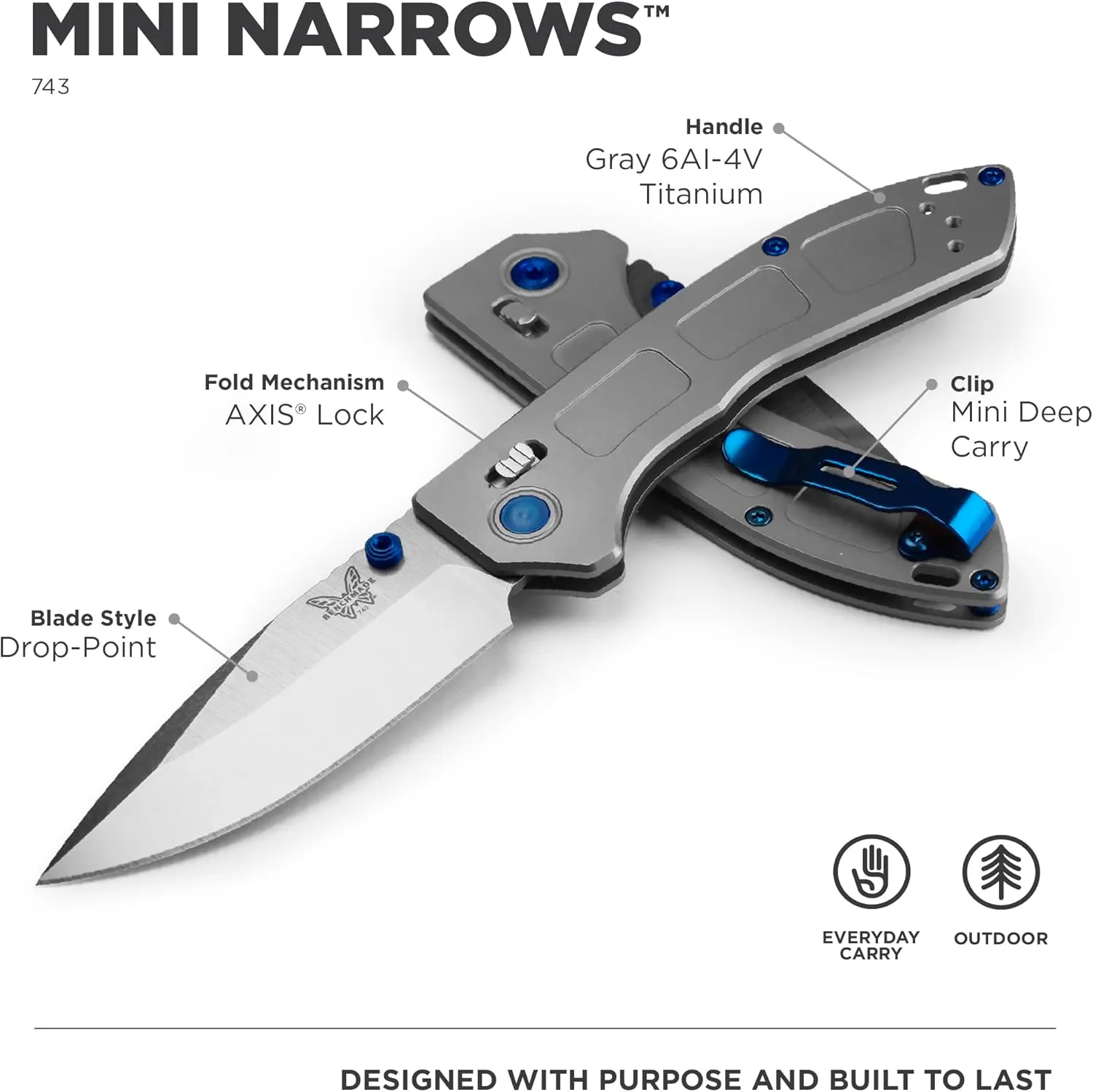 Benchmade - Mini Narrows Folding Knife with Gray Titanium Handle (743)