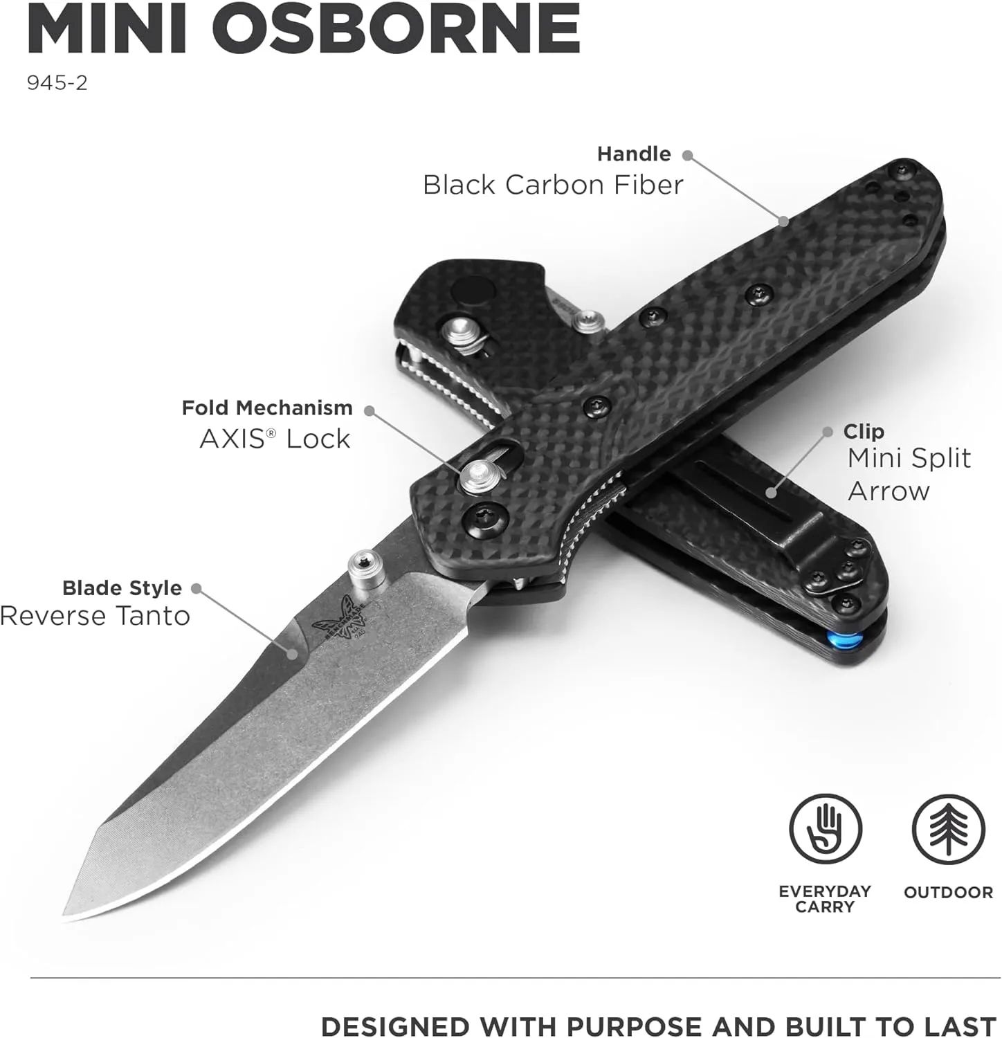 Benchmade - Mini Osborne 945 Folding Knife with Black Carbon Fiber Handle (945-2)