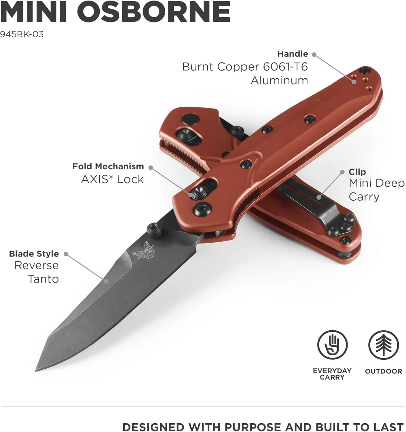 Benchmade - Mini Osborne Folding Knife with Burnt Copper Aluminum Handle (945BK-03)