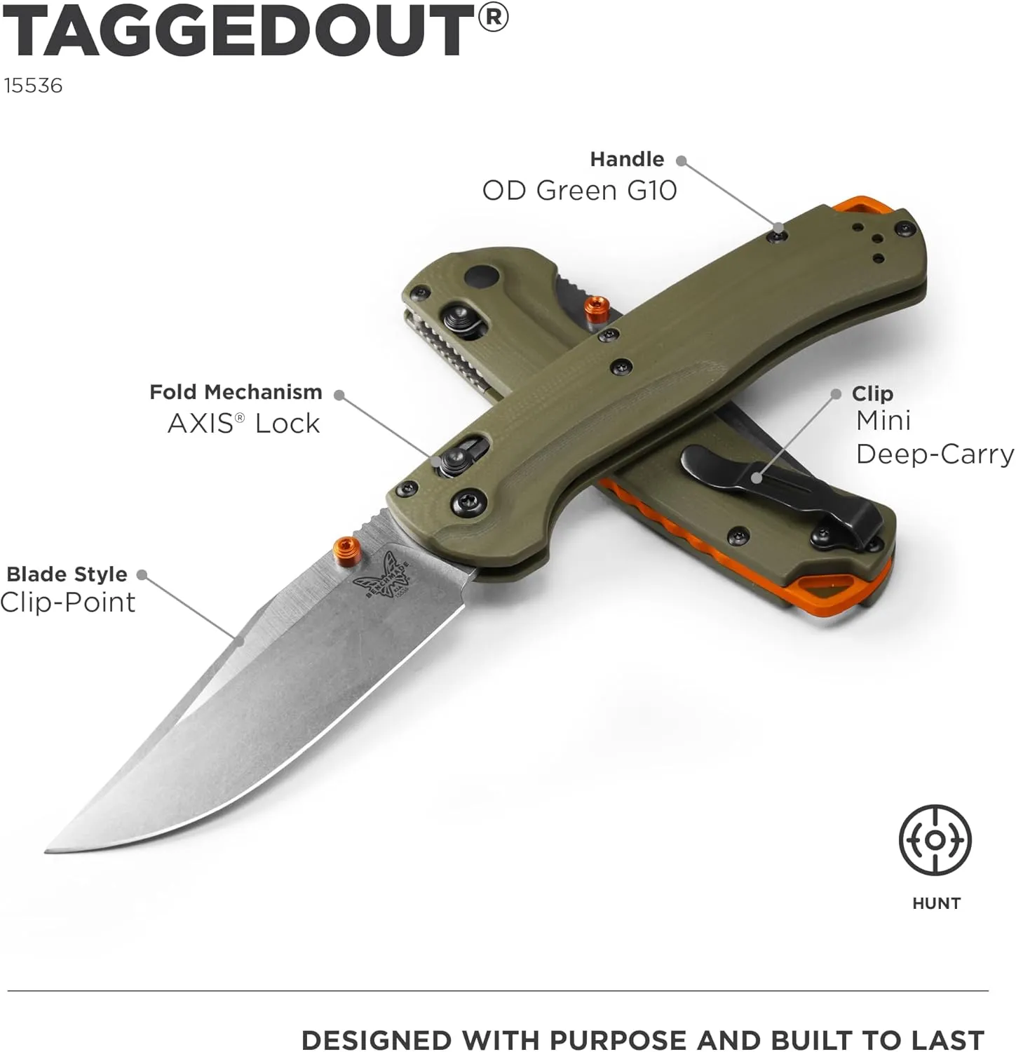 Benchmade - Taggedout 15536 Hunting Knife with OD Green Handle (15536)