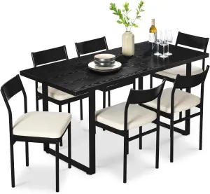 Best Choice Products 7-Piece Modern Dining Room Set, Kitchen Table Set, Dining Table w/ 6 Chairs, Upholstered Cushions, Solid Metal Frame, Curved Backrest - Black/Ivory
