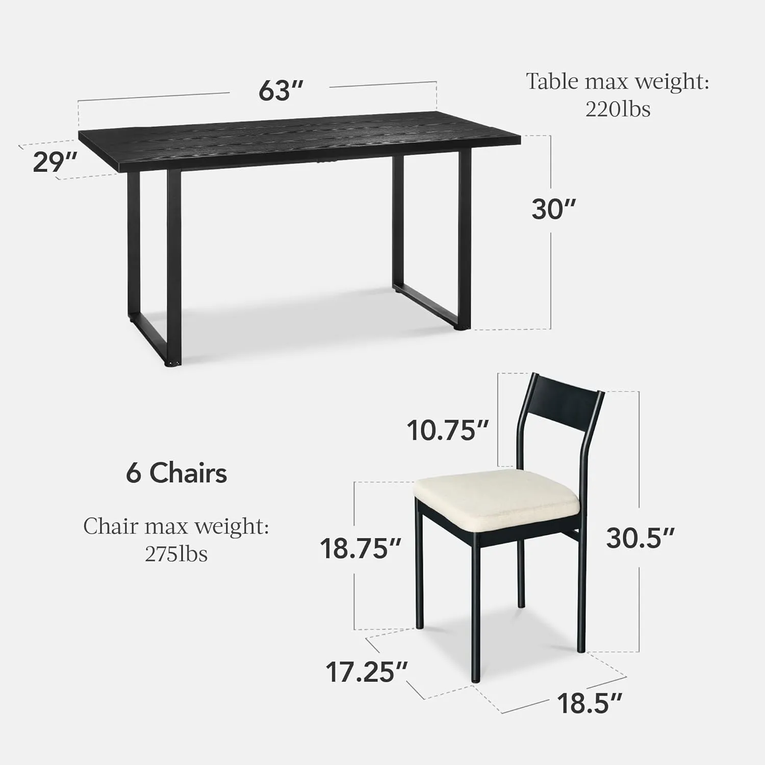 Best Choice Products 7-Piece Modern Dining Room Set, Kitchen Table Set, Dining Table w/ 6 Chairs, Upholstered Cushions, Solid Metal Frame, Curved Backrest - Black/Ivory