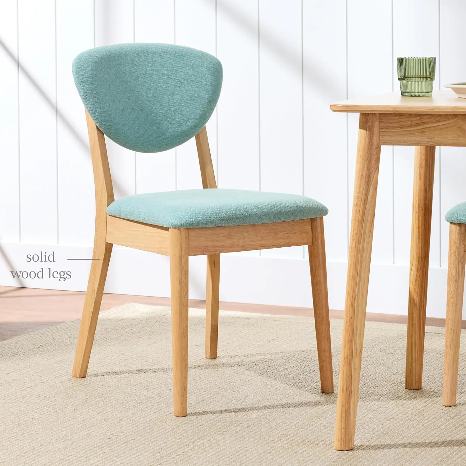 Best Choice Products Dining Chairs Set of 2, Mid-Century Modern Upholstered Wood, Armless w/Seat Cushion, Padded Backrest - Oak/Aqua