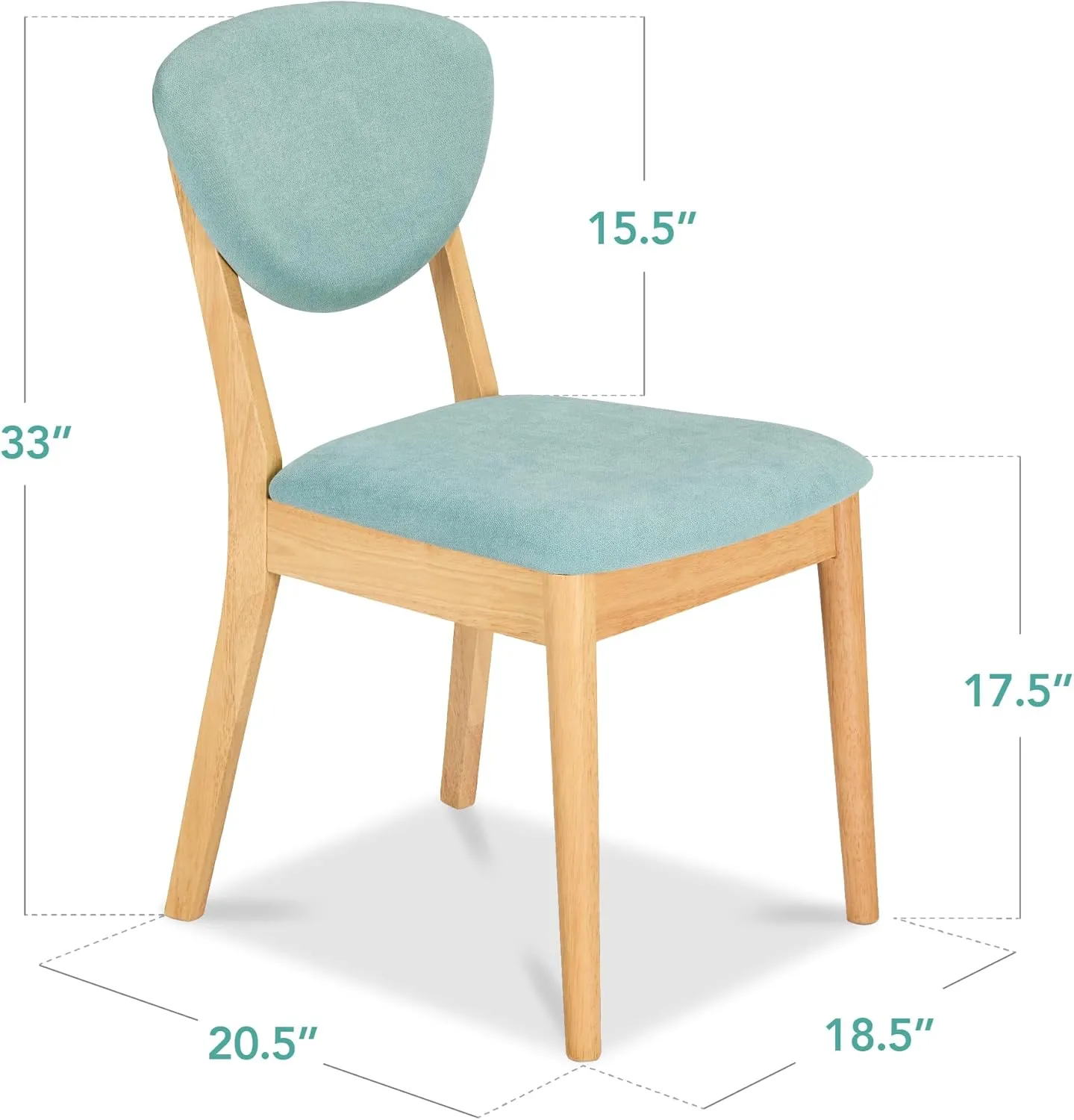 Best Choice Products Dining Chairs Set of 2, Mid-Century Modern Upholstered Wood, Armless w/Seat Cushion, Padded Backrest - Oak/Aqua