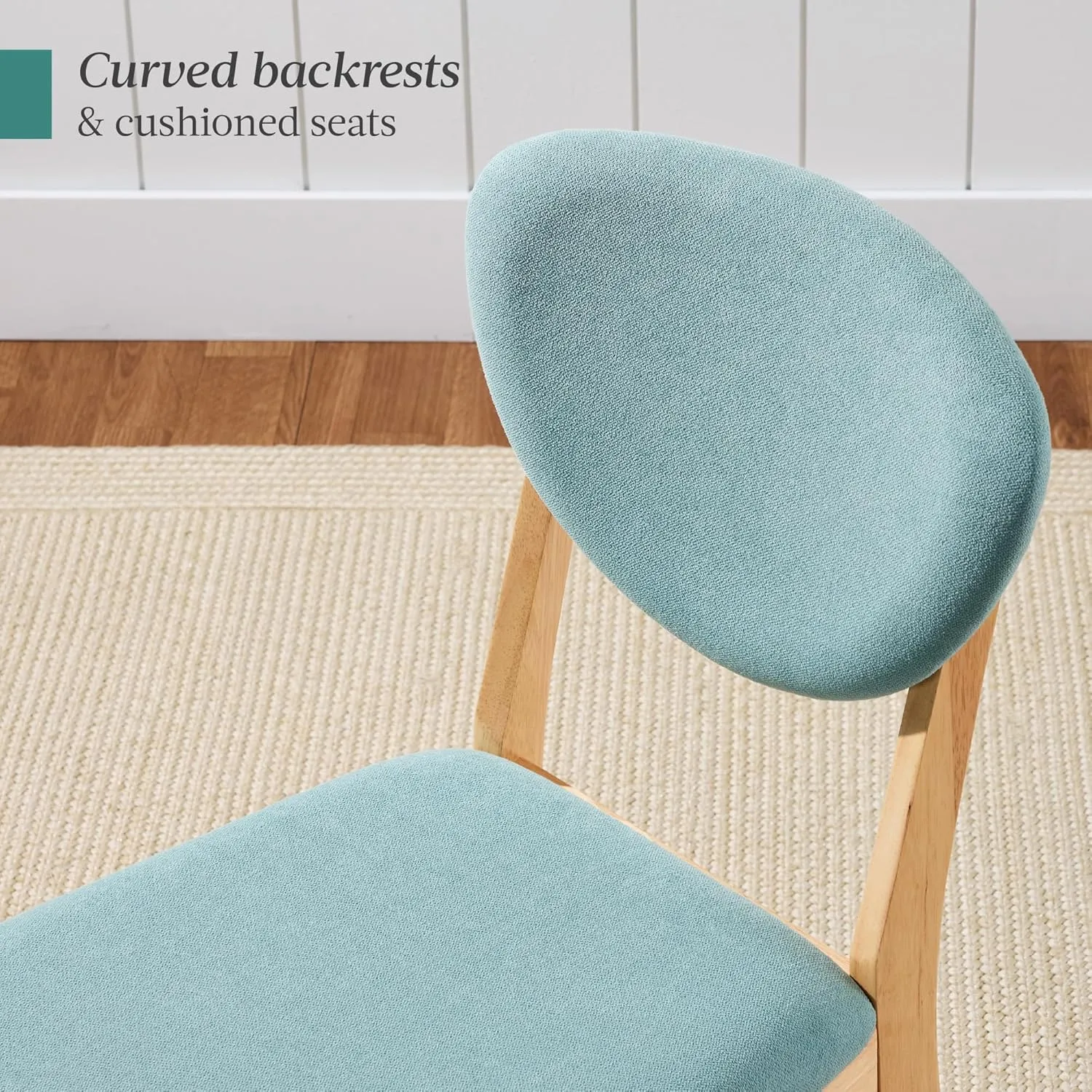 Best Choice Products Dining Chairs Set of 2, Mid-Century Modern Upholstered Wood, Armless w/Seat Cushion, Padded Backrest - Oak/Aqua
