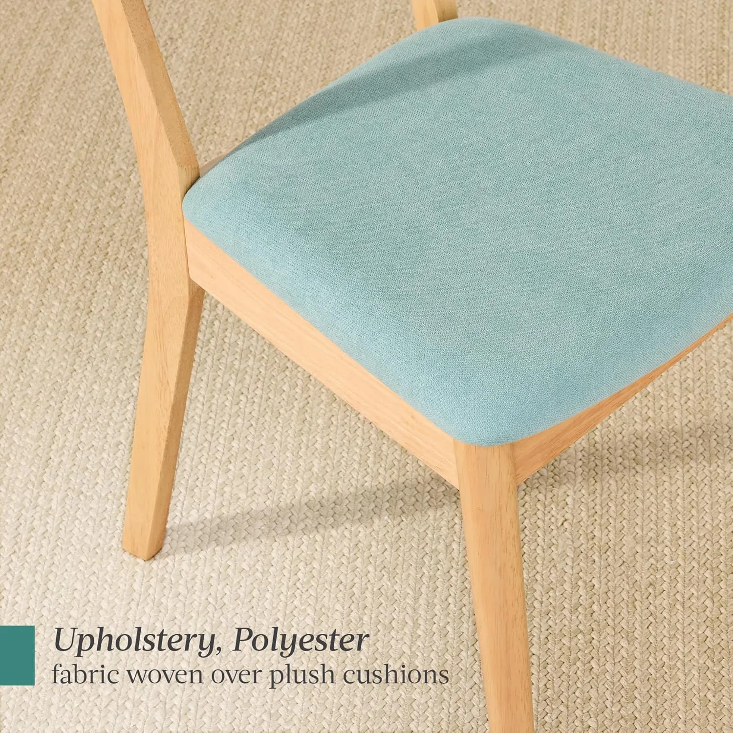 Best Choice Products Dining Chairs Set of 2, Mid-Century Modern Upholstered Wood, Armless w/Seat Cushion, Padded Backrest - Oak/Aqua