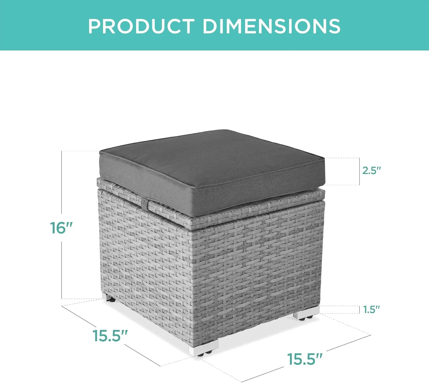 Best Choice Products Set of 2 Wicker Ottomans, Multipurpose Outdoor Furniture for Patio, Backyard, Additional Seating, Footrest, Side Table w/Storage, Removable Cushions - Gray/Gray