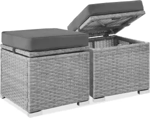 Best Choice Products Set of 2 Wicker Ottomans, Multipurpose Outdoor Furniture for Patio, Backyard, Additional Seating, Footrest, Side Table w/Storage, Removable Cushions - Gray/Gray