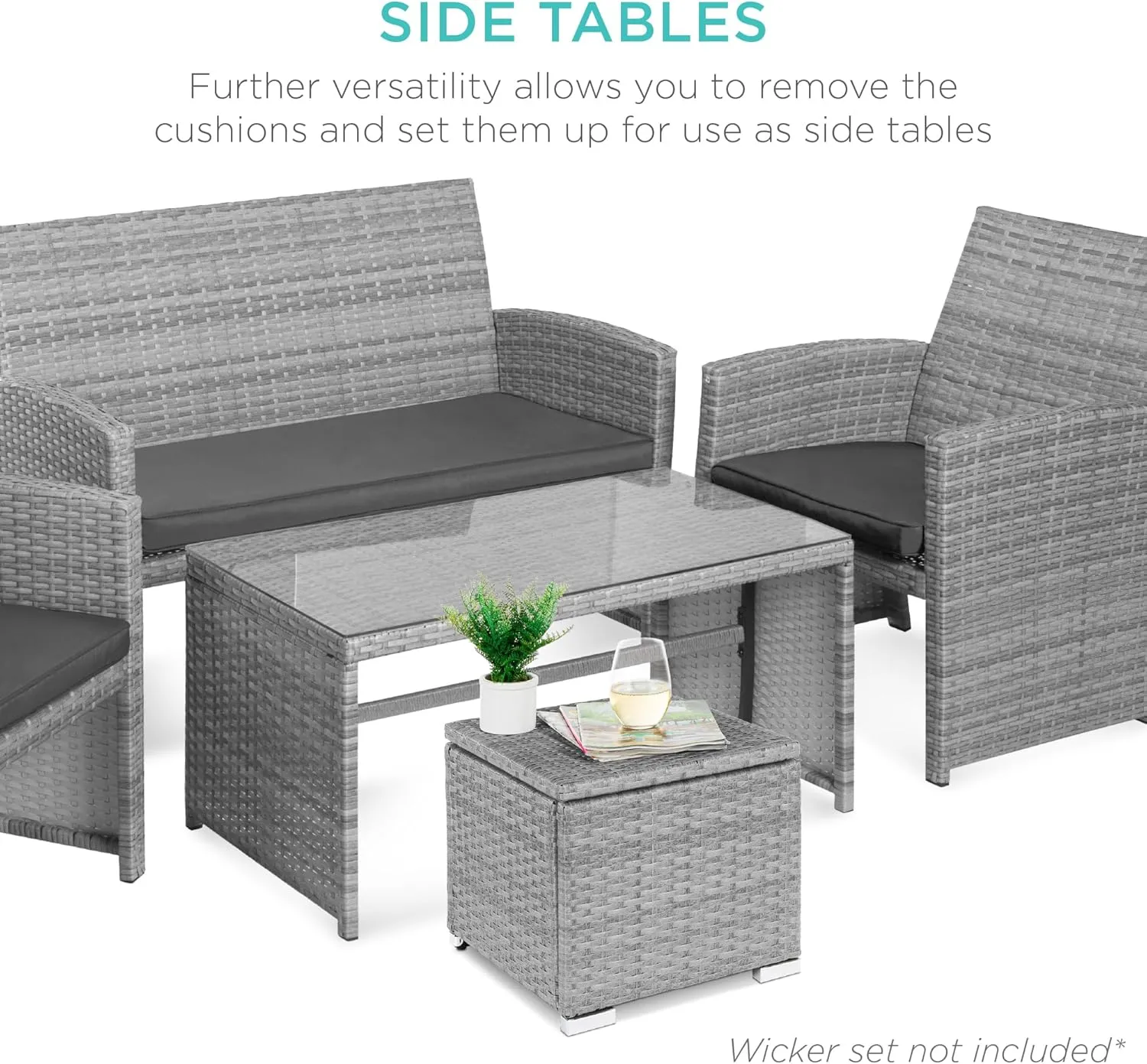 Best Choice Products Set of 2 Wicker Ottomans, Multipurpose Outdoor Furniture for Patio, Backyard, Additional Seating, Footrest, Side Table w/Storage, Removable Cushions - Gray/Gray