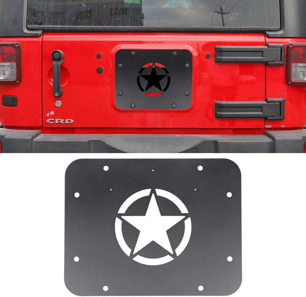 BESTAOO Spare Tire Delete Plate for Jeep JK Wrangler & Unlimited 2007-2017, Spare Tire Carrier Delete Filler Plate Tailgate Vent Cover Tramp Stamp - Star