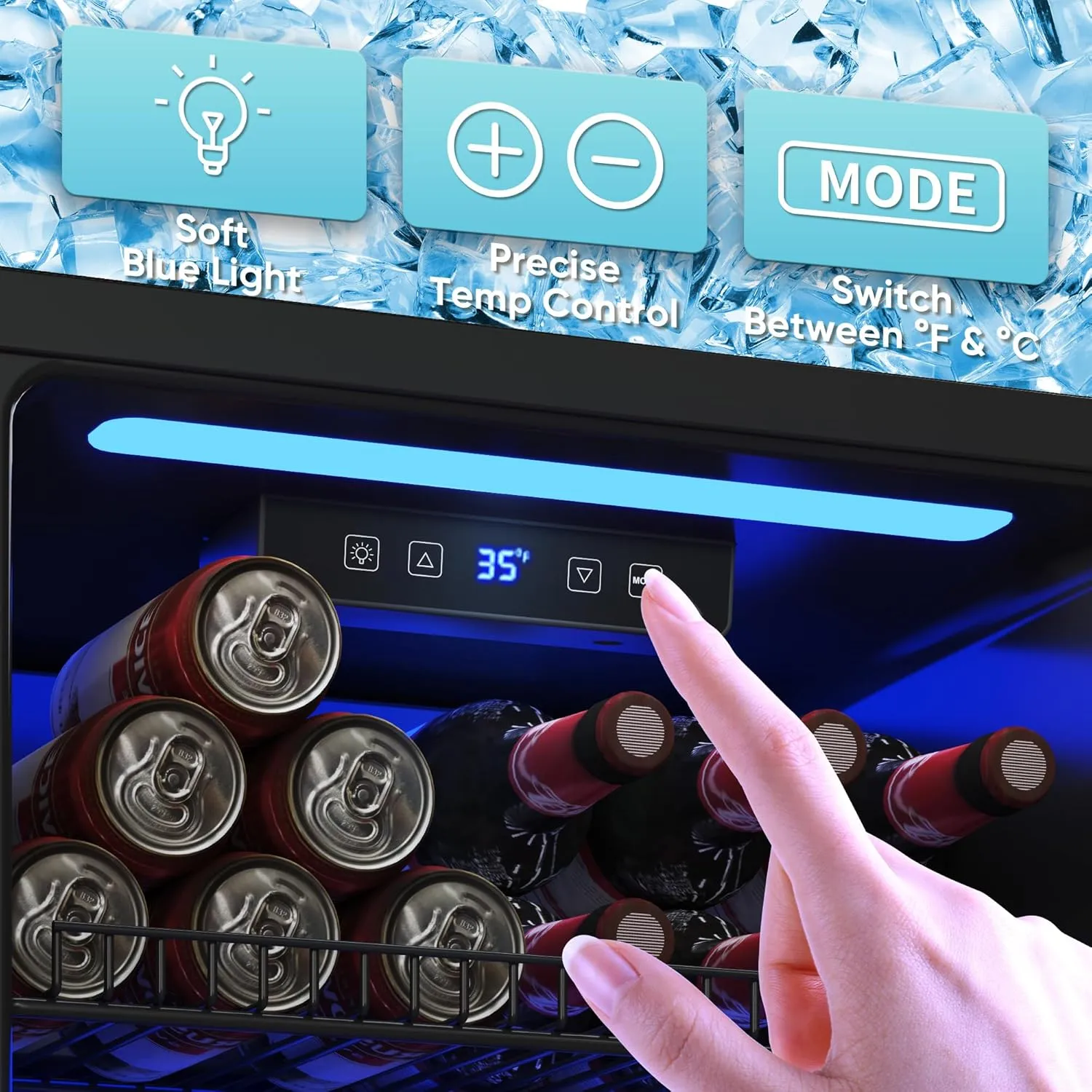 Beverage Fridge, Mini Fridge With Glass Door, Beverage Cooler Refrigerator, Wine Drink Beer Cooler, Adjustable Shelves & Digital Temperature Display