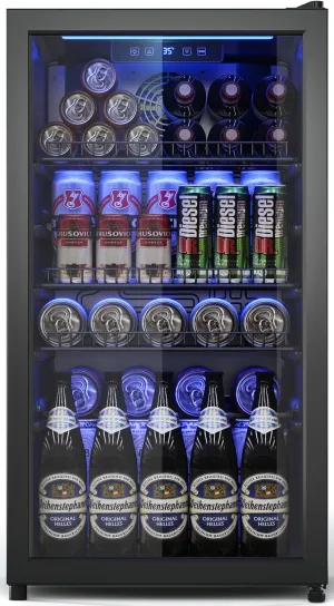 Beverage Fridge, Mini Fridge With Glass Door, Beverage Cooler Refrigerator, Wine Drink Beer Cooler, Adjustable Shelves & Digital Temperature Display