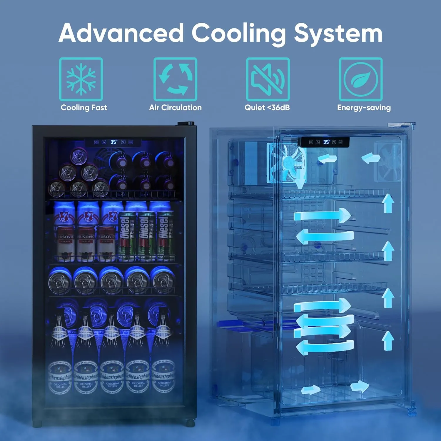 Beverage Fridge, Mini Fridge With Glass Door, Beverage Cooler Refrigerator, Wine Drink Beer Cooler, Adjustable Shelves & Digital Temperature Display