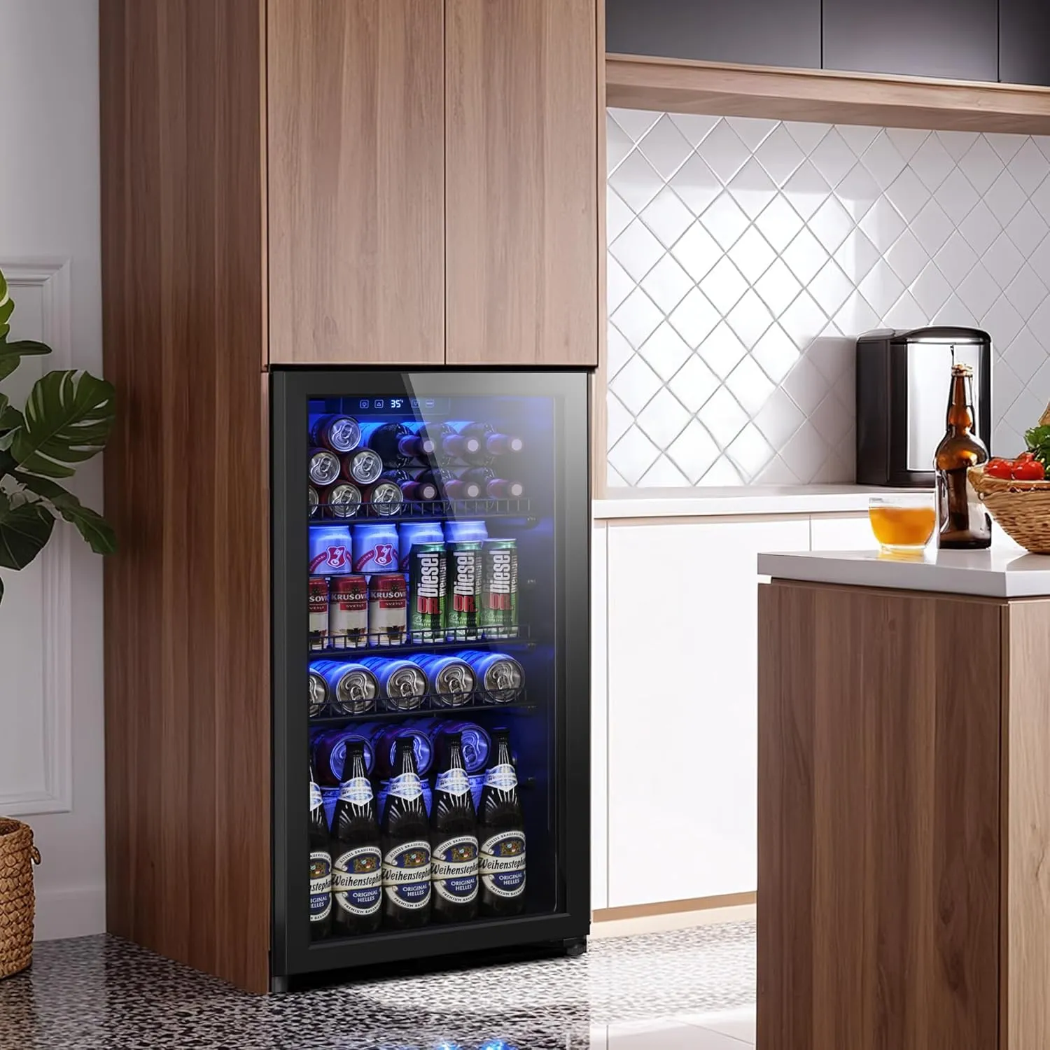 Beverage Fridge, Mini Fridge With Glass Door, Beverage Cooler Refrigerator, Wine Drink Beer Cooler, Adjustable Shelves & Digital Temperature Display