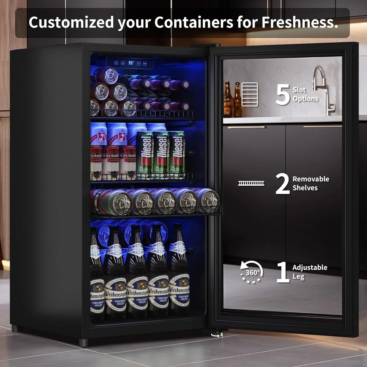 Beverage Fridge, Mini Fridge With Glass Door, Beverage Cooler Refrigerator, Wine Drink Beer Cooler, Adjustable Shelves & Digital Temperature Display