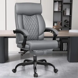 Big and Tall Reclining Executive Leather Office Desk Chair with Footrest and Lumbar Support