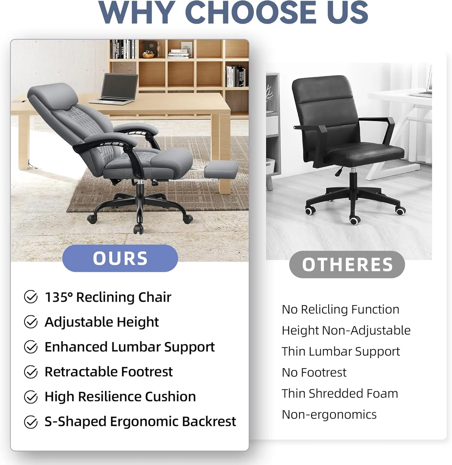 Big and Tall Reclining Executive Leather Office Desk Chair with Footrest and Lumbar Support