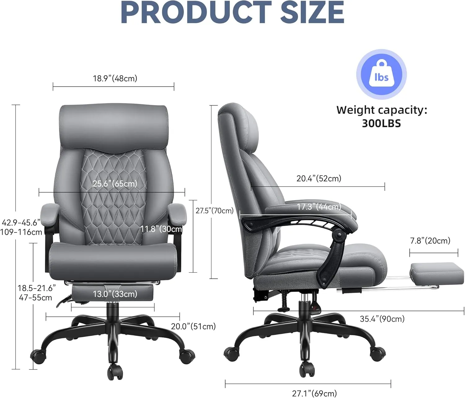Big and Tall Reclining Executive Leather Office Desk Chair with Footrest and Lumbar Support