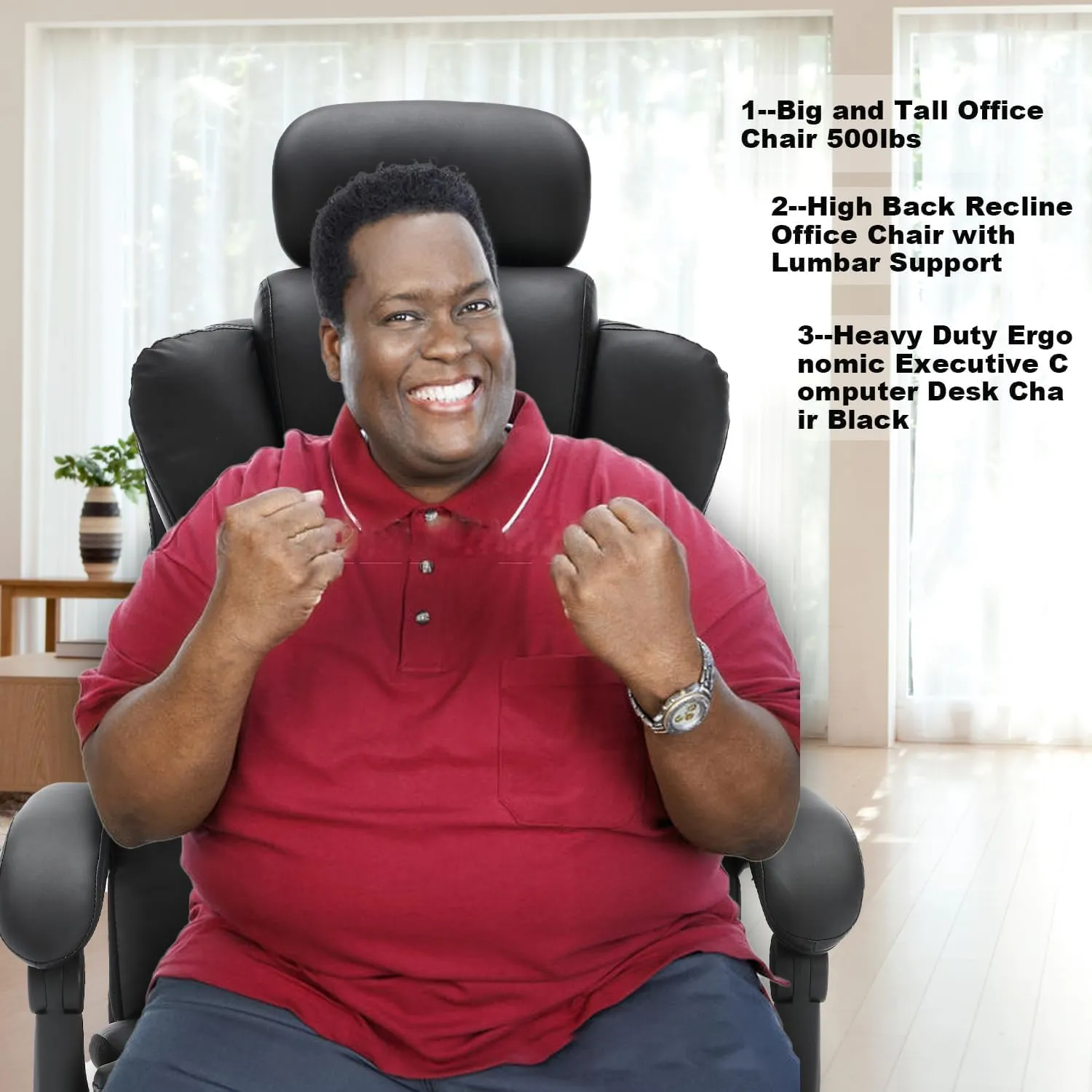 Big and Tall Reclining Office Chair with Footrest & Headrest 400lb, PU Leather Office Chairs for Heavy People, Ergonomic High Back Home Office Desk Chair Executive Office Chairs with Wheels (Black)