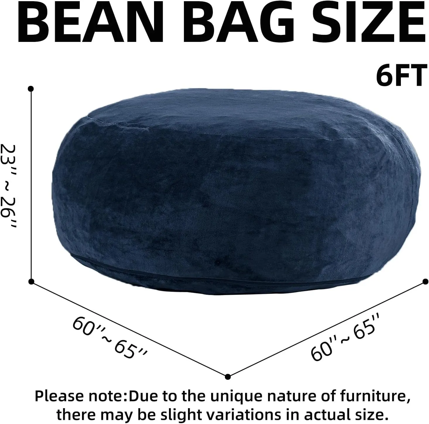 Big Bean Bag Chairs for Adults，6FT，Bean Bag Chair with Filler Included，Memory Foam Chair，Removable and Washable Flannel Cover, Living Room Furniture, Suitable for Bedroom and Dormitory.(Blue)