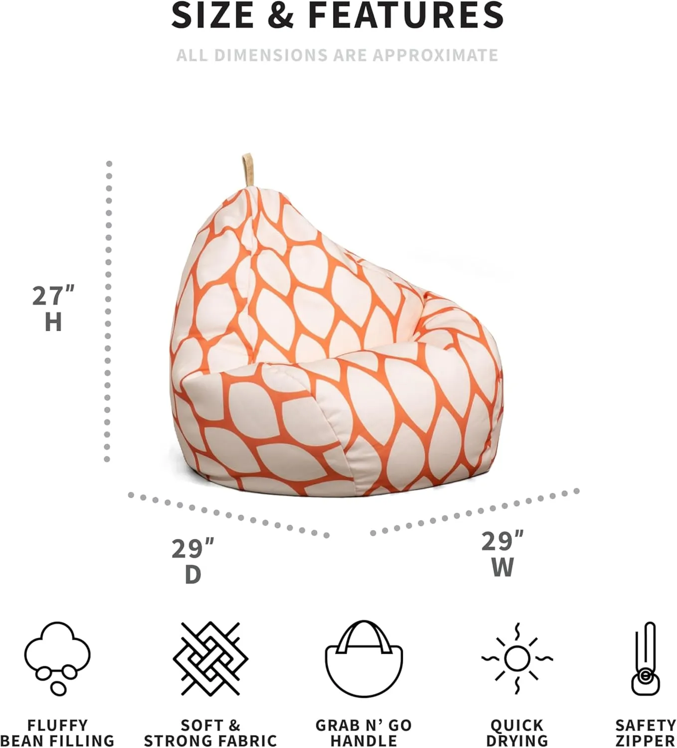 Big Joe Tuffet Weatherproof Bean Bag Chair, Paprika Bella Sunmax, Durable Weather Resistant Fabric, 2.5 feet Teardrop