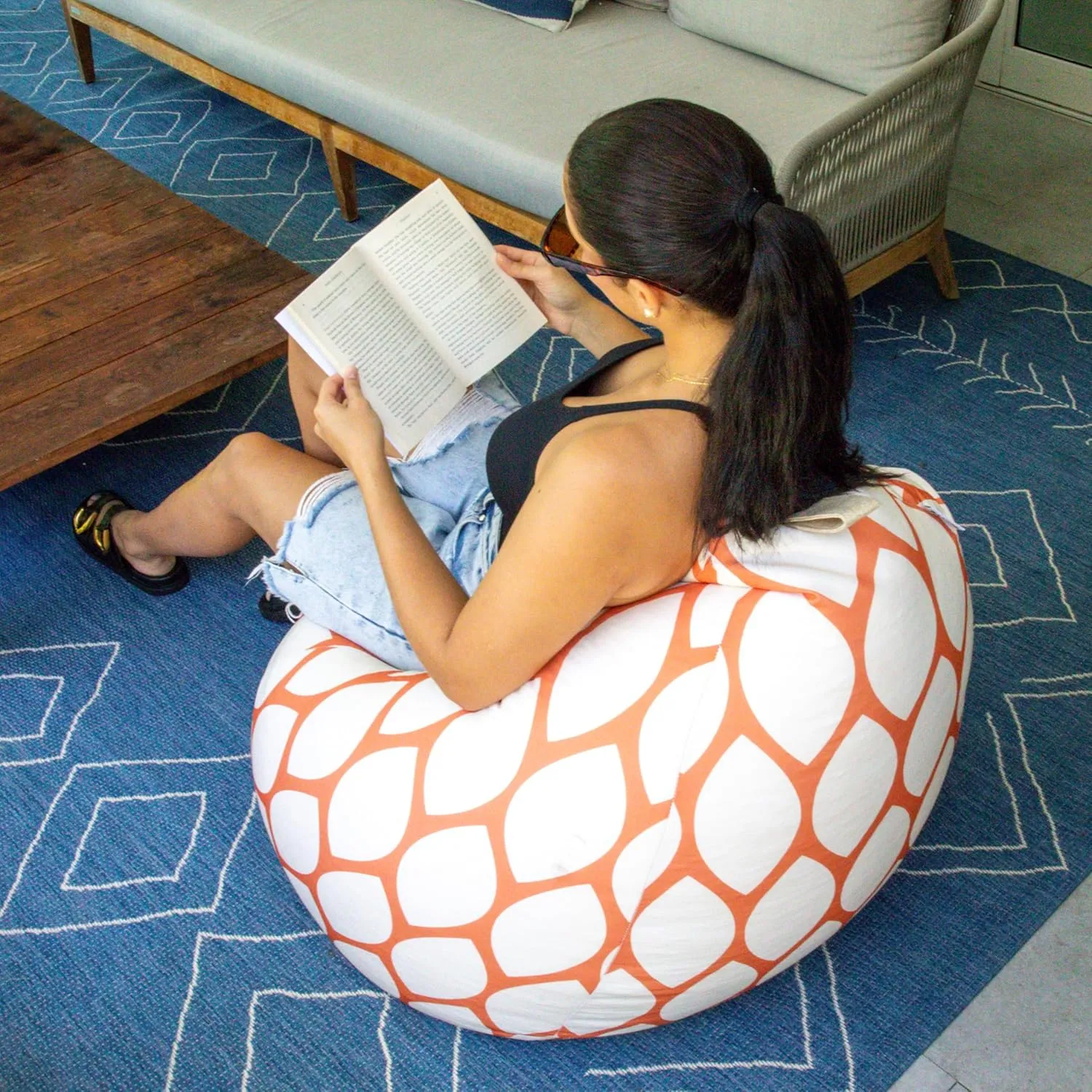 Big Joe Tuffet Weatherproof Bean Bag Chair, Paprika Bella Sunmax, Durable Weather Resistant Fabric, 2.5 feet Teardrop