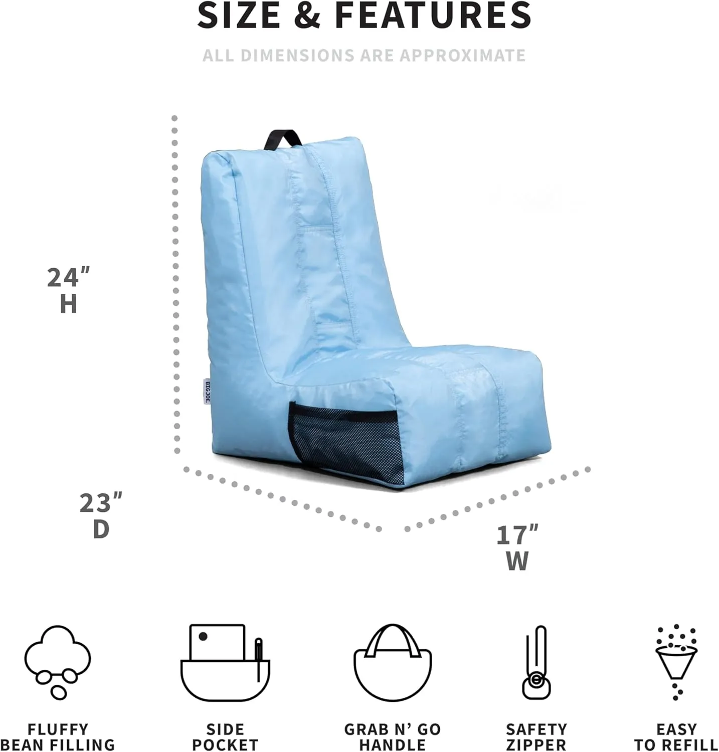 Big Joe Video Lounger Bean Bag Chair, Clear Sky Smartmax, 2 feet