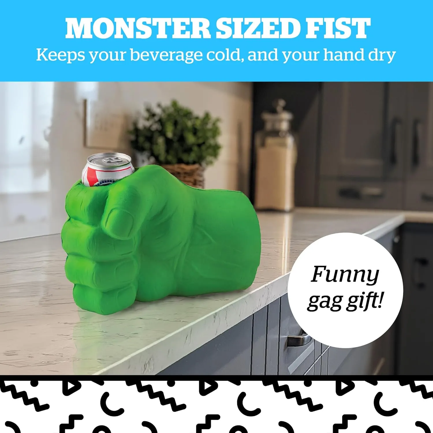 BigMouth Inc Foam Drink Kooler, Soft Sided Beer Cooler, Portable Party Beverage Holder for Soda Cans, Funny Can Cooler - The Green Beast Giant Fist