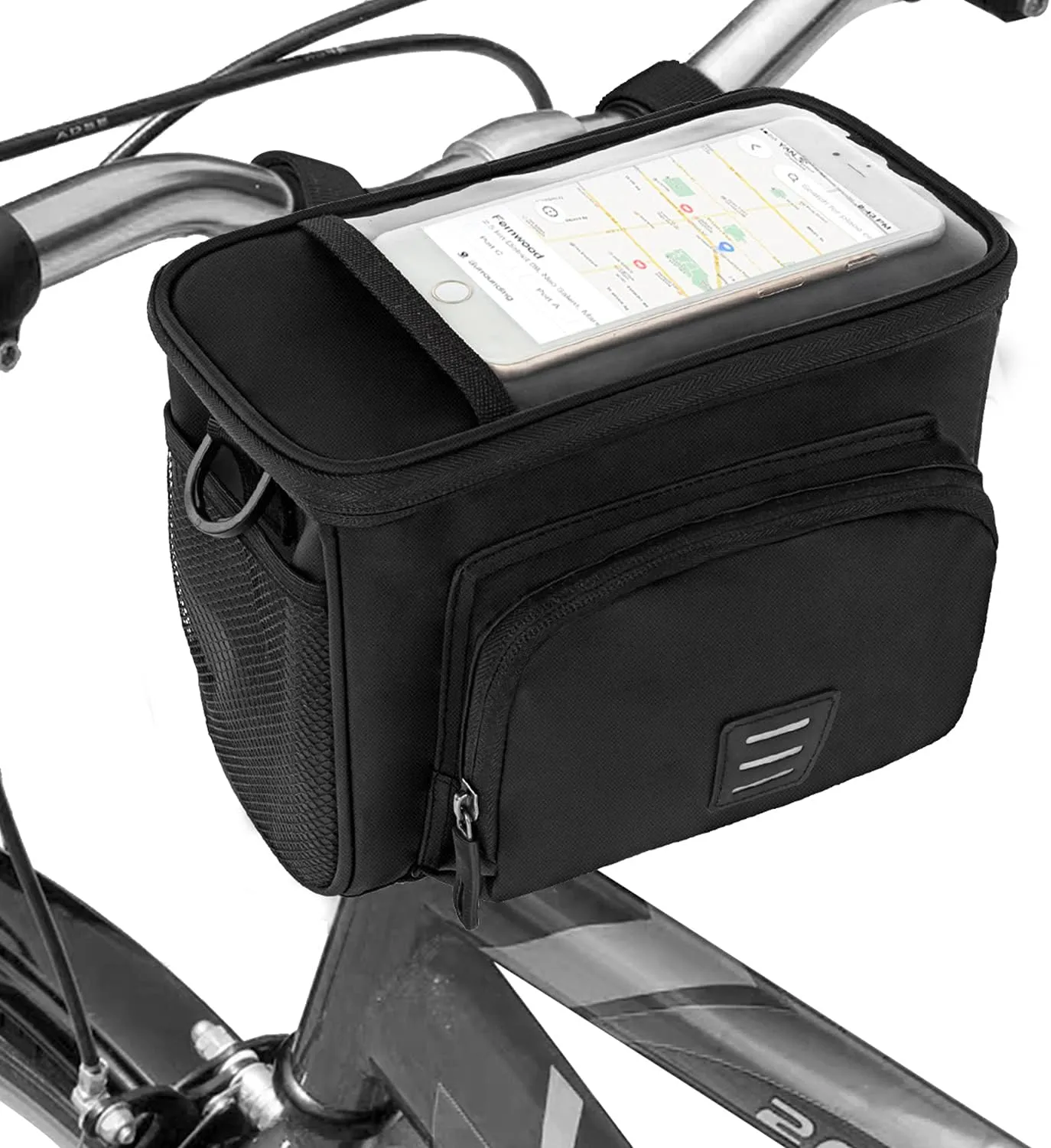 Bike Handlebar Bag Insulated Front Bicycle Basket Bag, Waterproof Cooler Storage Pouch,Front Phone Bag with Touch Screen Fit Phone Below 6.5 Inch
