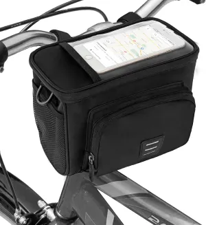 Bike Handlebar Bag Insulated Front Bicycle Basket Bag, Waterproof Cooler Storage Pouch,Front Phone Bag with Touch Screen Fit Phone Below 6.5 Inch