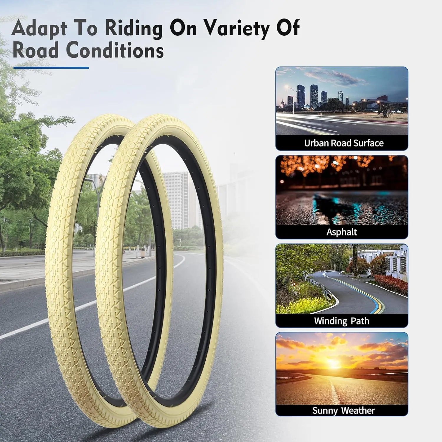 Bike Tires, HUIOK 24x2.125 Bike Tire Folding Beach Cruiser Tires Replacement with Tubes and Levers