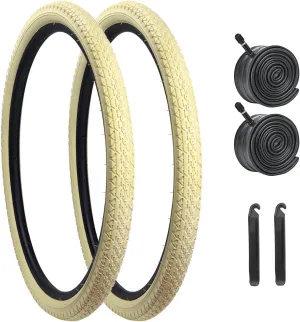 Bike Tires, HUIOK 24x2.125 Bike Tire Folding Beach Cruiser Tires Replacement with Tubes and Levers