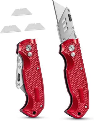 BirdRock Home Premium Folding Utility Knife – Small Compact Pocket – Folding Box Cutter Tool – 3 Extra Razor Blades – Cut Cardboard Boxes – Locking Safety Knife Set – Heavy Duty