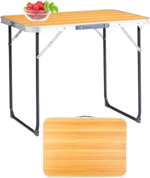 BIVVI 2.3ft Small Folding Table Portable Lightweight Utility Side Tables with Carrying Handle, Outdoor Aluminum Foldable Camp Dining Desk Card Table for Picnic Parties Camping (Wood Grain Color)