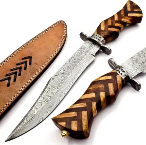 BK328 Fixed Blade Stunning Custom Handmade Damascus Hunting Knife, Strong Rosewood Comfortable Handle For Outdoor, Hunting, Camping, Survival, Bushcraft Ideal Unique Knife With Scabbard15" Overall