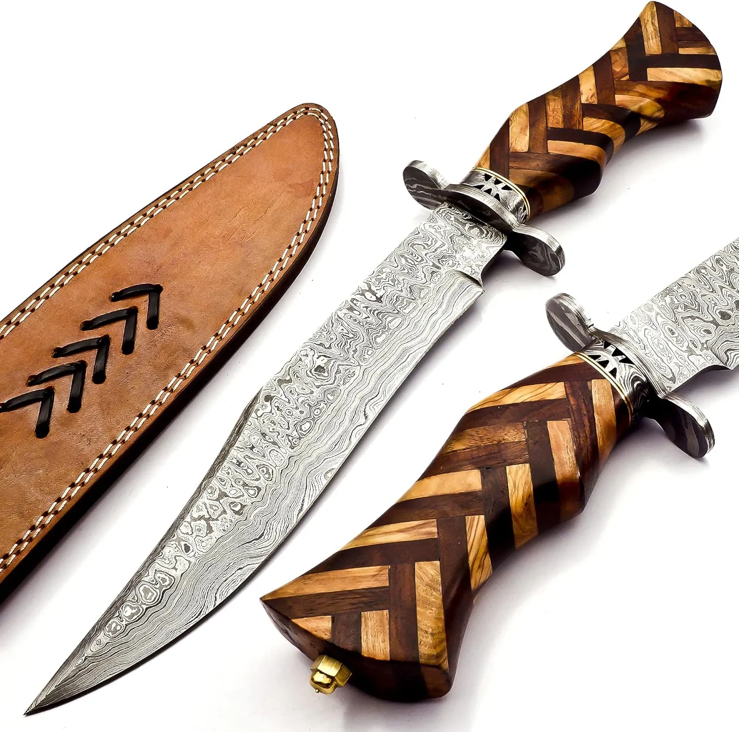 BK328 Fixed Blade Stunning Custom Handmade Damascus Hunting Knife, Strong Rosewood Comfortable Handle For Outdoor, Hunting, Camping, Survival, Bushcraft Ideal Unique Knife With Scabbard15" Overall